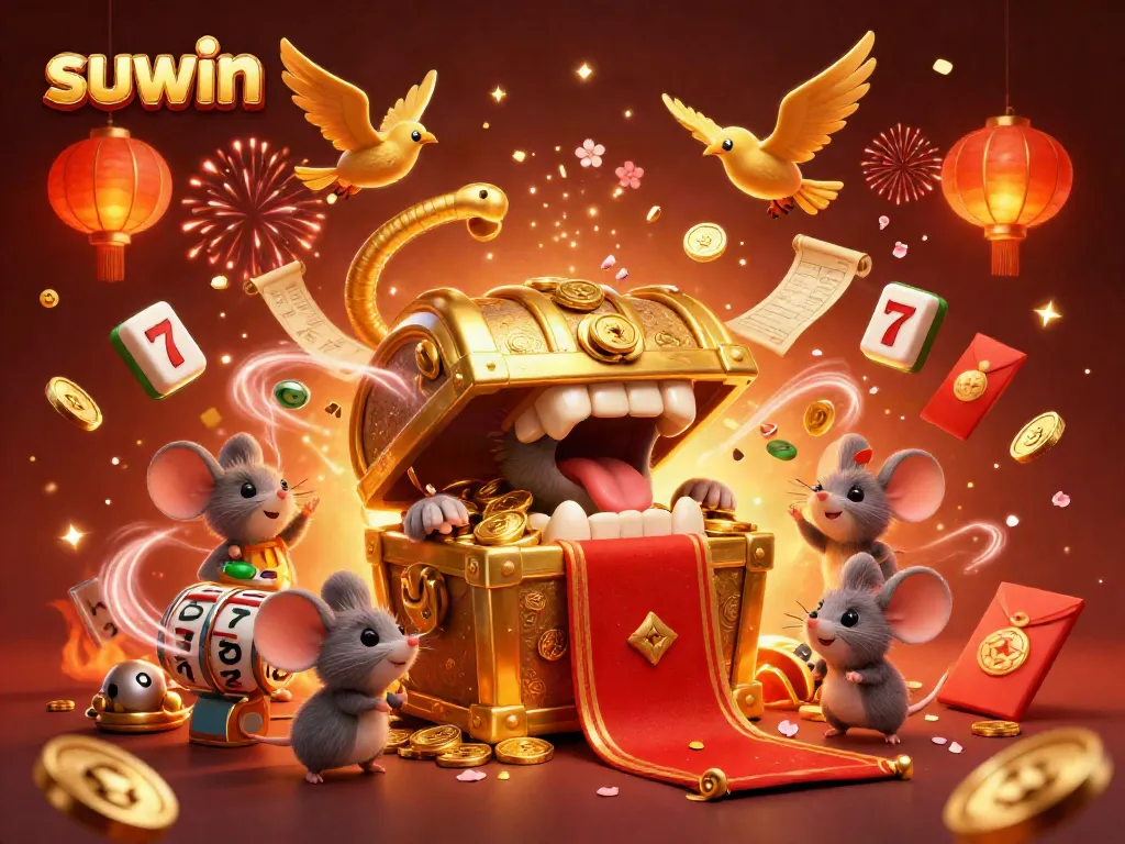 Engage with suwin's exciting slot experience featuring a vibrant golden treasure chest lure.