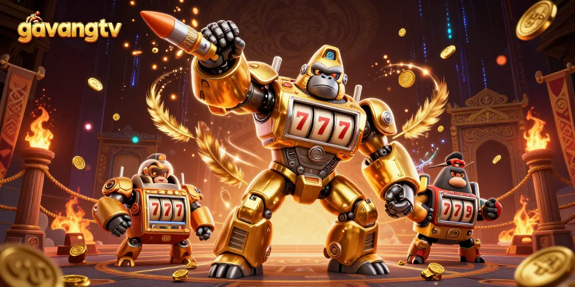 Experience thrilling wins with gavangtv’s dynamic casino illustration featuring a golden gorilla mech.