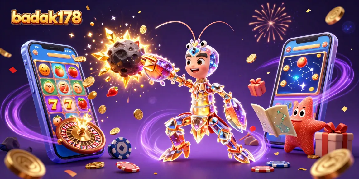 Experience the thrilling excitement of badak178 with galactic characters in a vibrant casino scene.