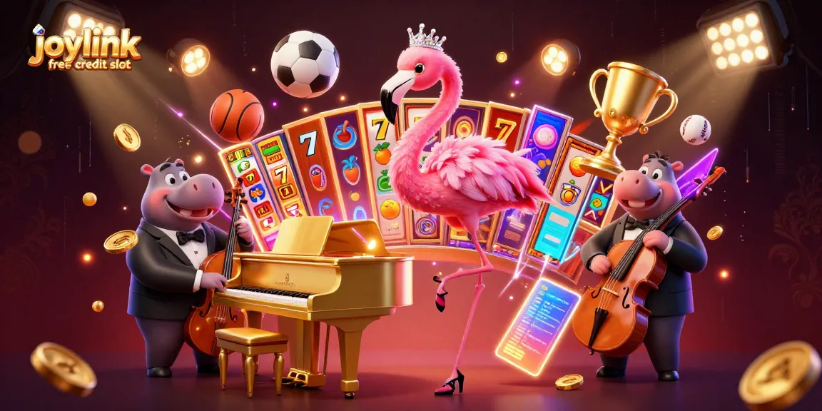 Engaging scene showcasing joylink free credit slot with vibrant characters and casino elements in a lively atmosphere.