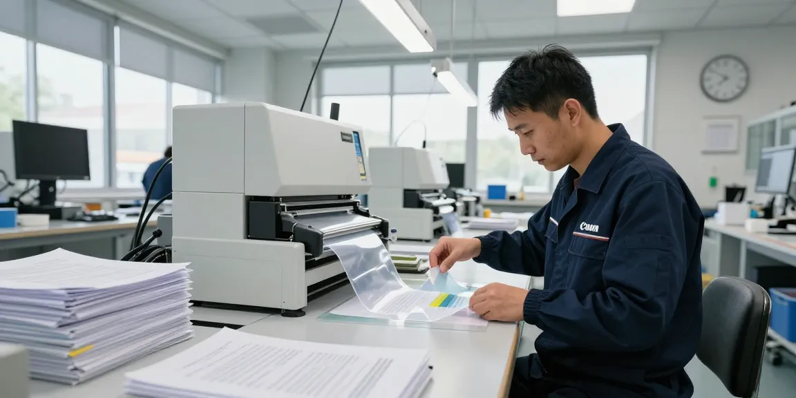 Khôi phục tài liệu chuyên nghiệp bằng dịch vụ bóc ép plastic trong một xưởng hiện đại.