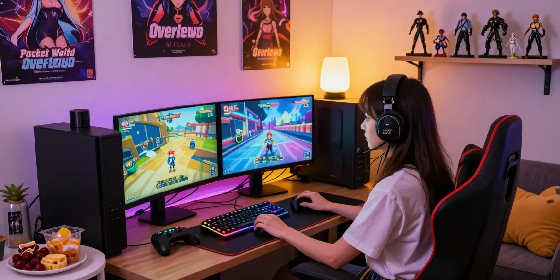Player enjoying adult games on her setup, featuring popular nsfw apk titles and gaming accessories in a cozy room.